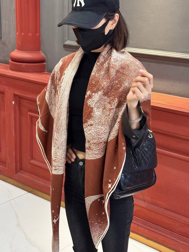 Hermes Clair De Lune Cashmere and Silk Shawl, hand-rolled hem. 70% cashmere, 30%