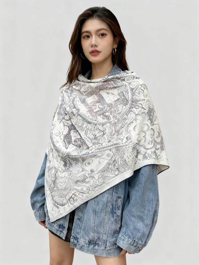 Connecting... 140cm Square Scarf ~ Hermes Hand-rolled Velvet Square Scarf 30% Si