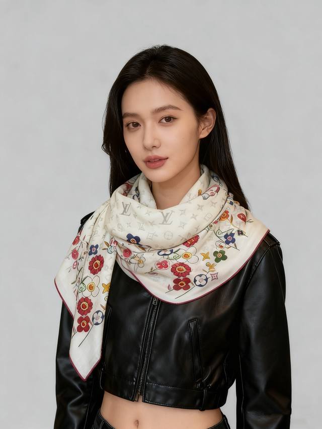 Lv X Tm Superflat Flowers 140 Shawl 140 Top-quality velvet double-sided tonal pr