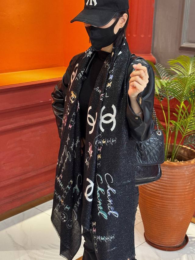 New Arrival! This shimmering, custom-made silver-thread cashmere long scarf is a