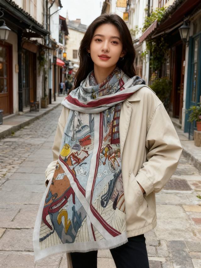 A glowing, shiny Hermes scarf, purchased directly from the Hermes boutique and h