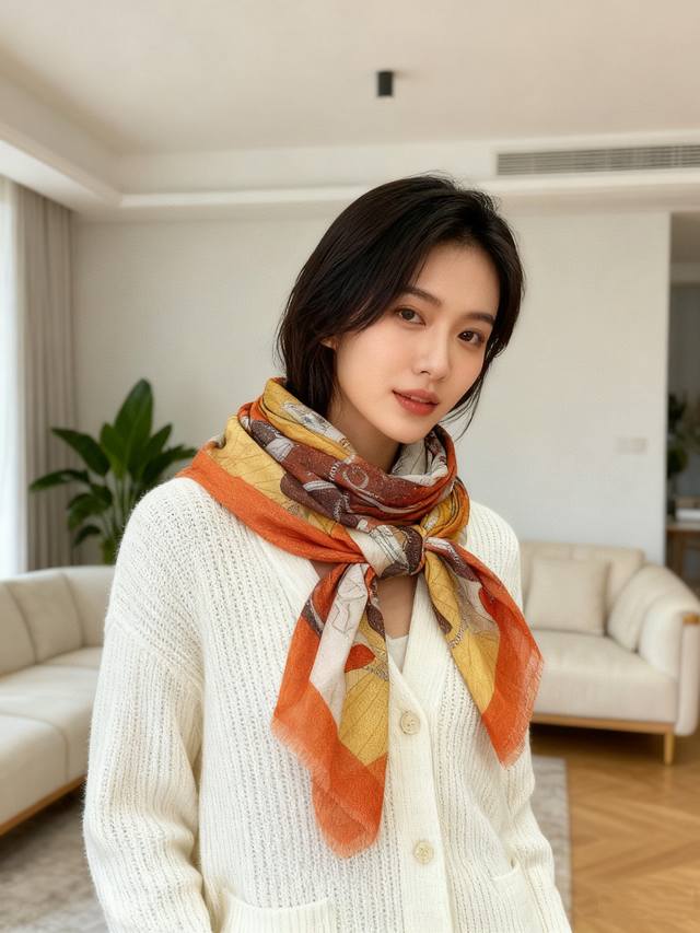 A glowing, shiny Hermes scarf, purchased directly from the Hermes boutique and h