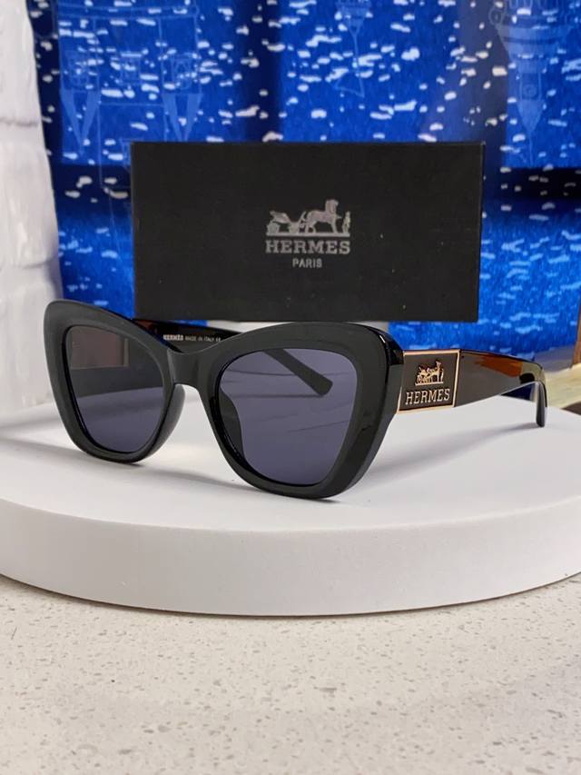 Hermes 2025 New Polygonal Cat-Eye Sunglasses, Slimming for Large Faces, High-End