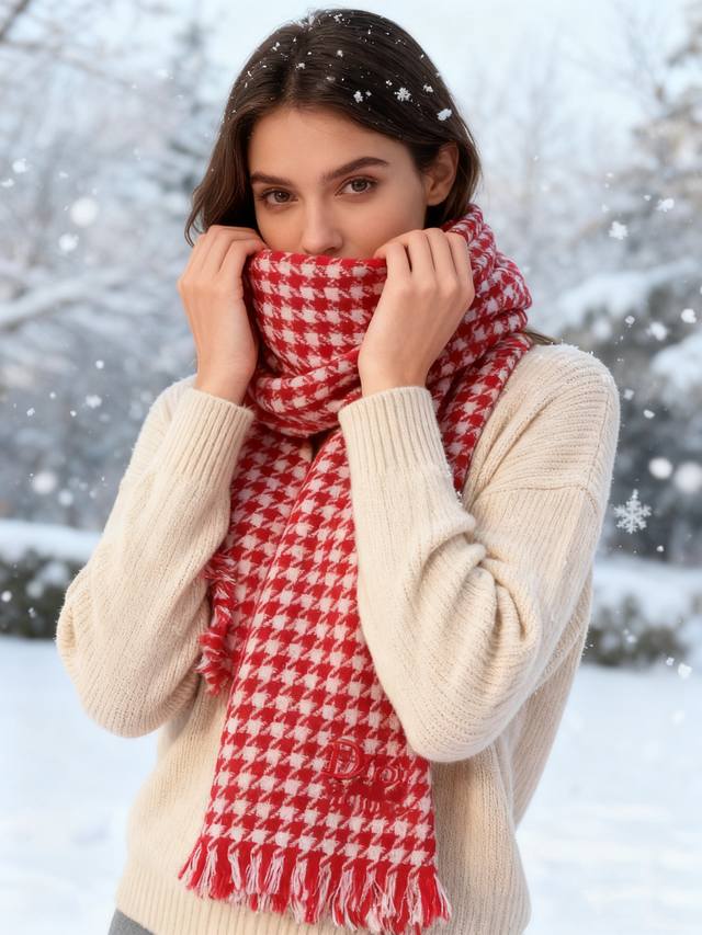 Dior overstock houndstooth color-blocked wool scarf, directly from Europe, genui