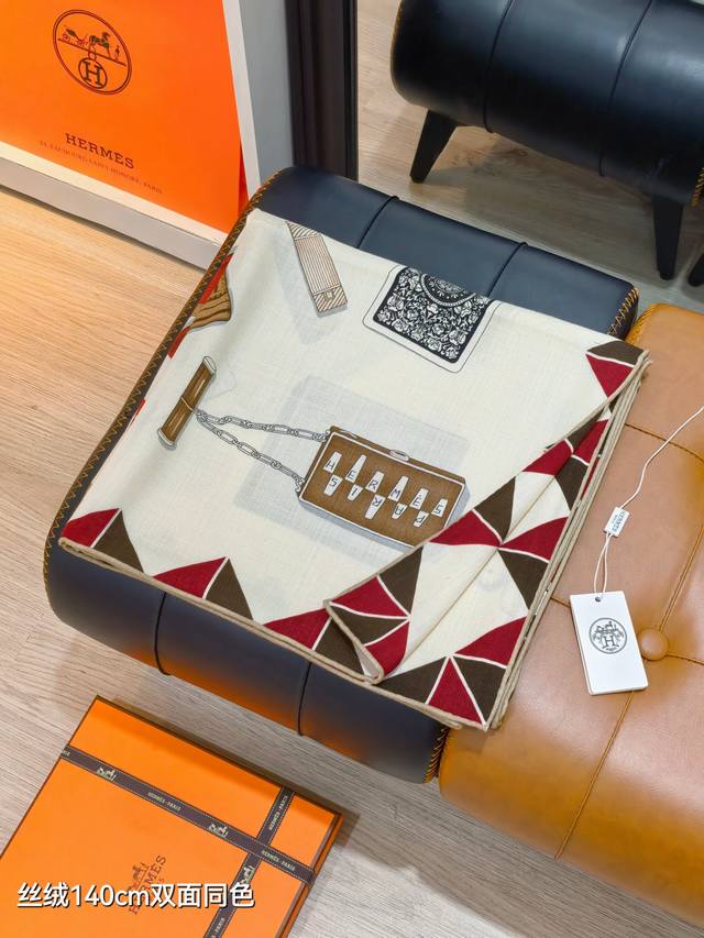 Rhms2560 Double-sided same color 140X140Cm 70% cashmere 30% silk Hermes gloves T