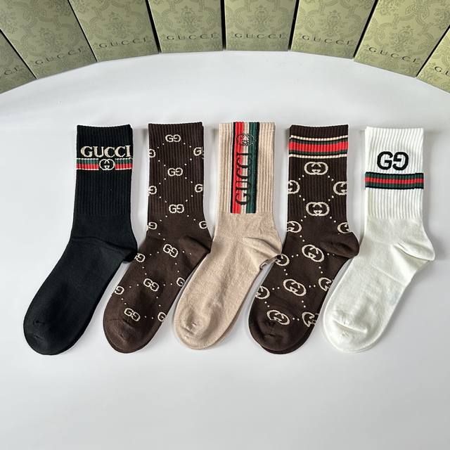 Special Packaging Gucci New Mid-Length Slouch Socks! Five pairs per box, same st