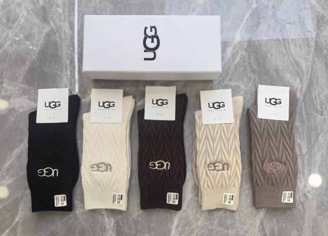 Special Packaging Ugg New Cashmere Embroidered Mid-Length Slouch Socks! Five pai