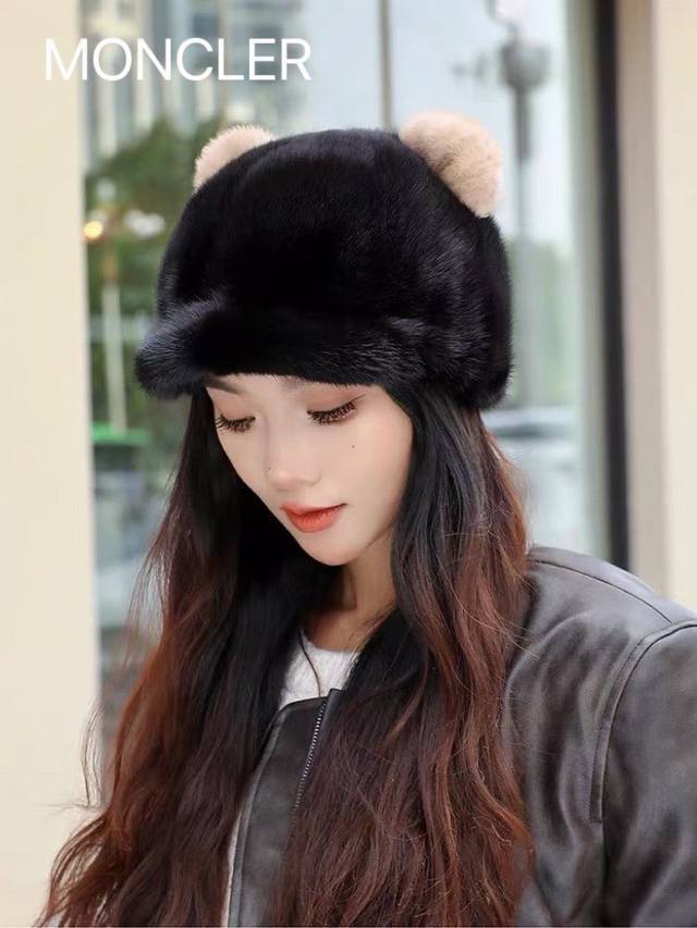 Moncler Women's Winter New Ear Hat, Fur Thickened Warm Duckbill Cap, Casual Shop