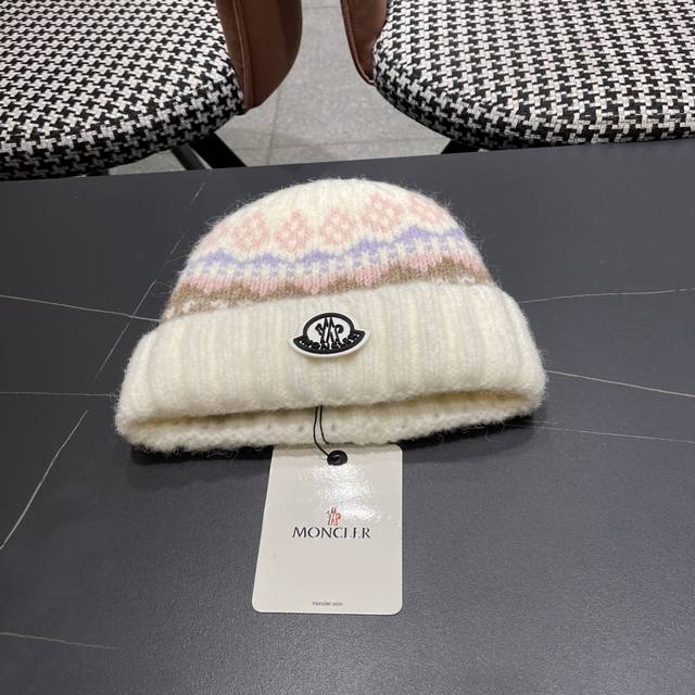 Moncler Fair Isle Retro Knitted Hat for Women, Autumn/Winter Warm Jacquard Wool