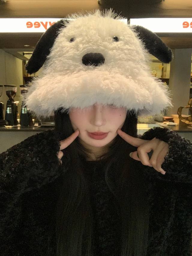Balenciaga Cute Puppy Ear Plush Fisherman Hat for Women, Winter Korean Style, Fa