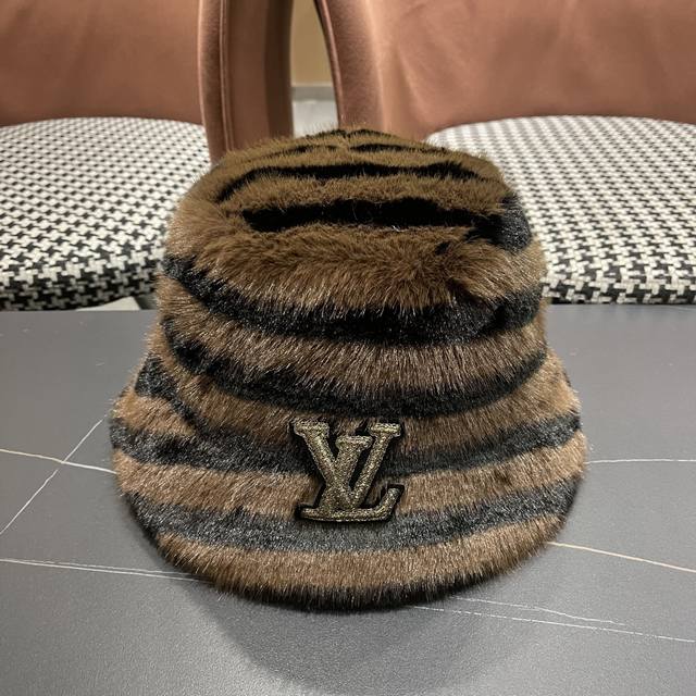 Louis Vuitton Zebra Print Plush Retro Bucket Hat, Thickened for Autumn and Winte