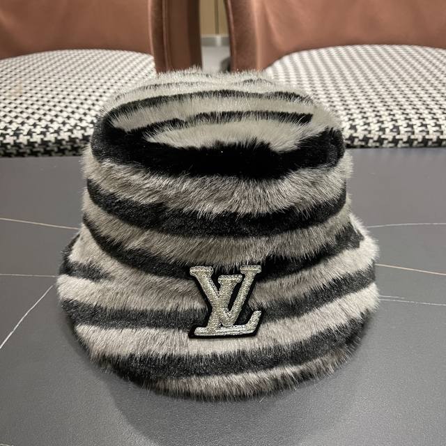 Louis Vuitton Zebra Print Plush Retro Bucket Hat, Thickened for Autumn and Winte
