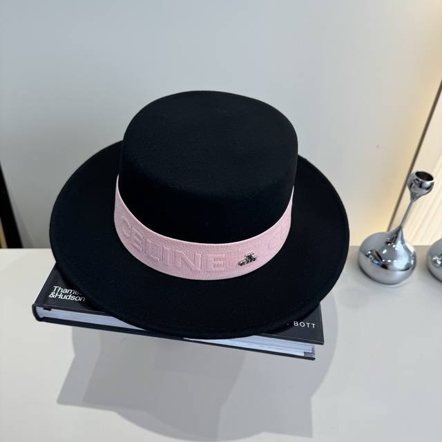 Celine Fall/Winter New Wool Hat, Flat Top Hat, 100% Wool Fabric, Head Circumfere