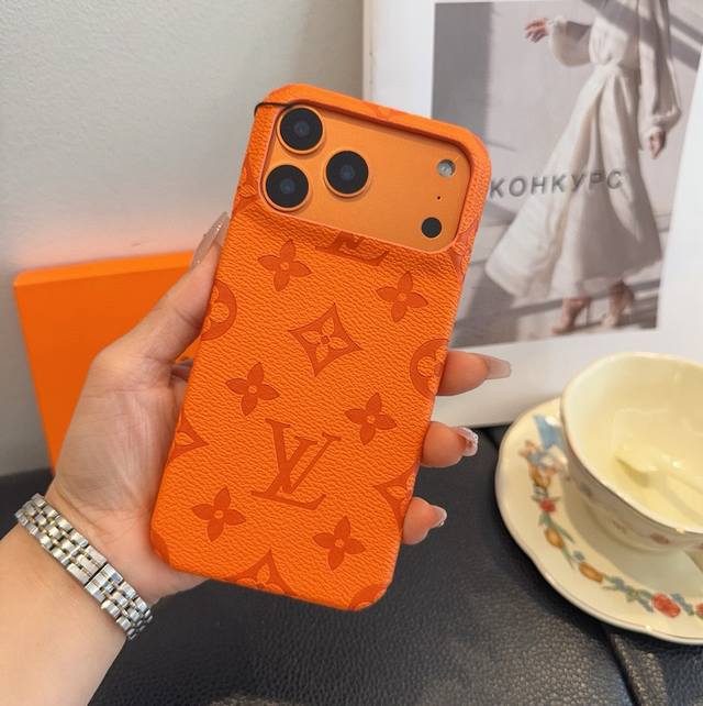 Starry Orange Series Lv Lychee Textured Cowhide Embossed Phone Case Model: To av