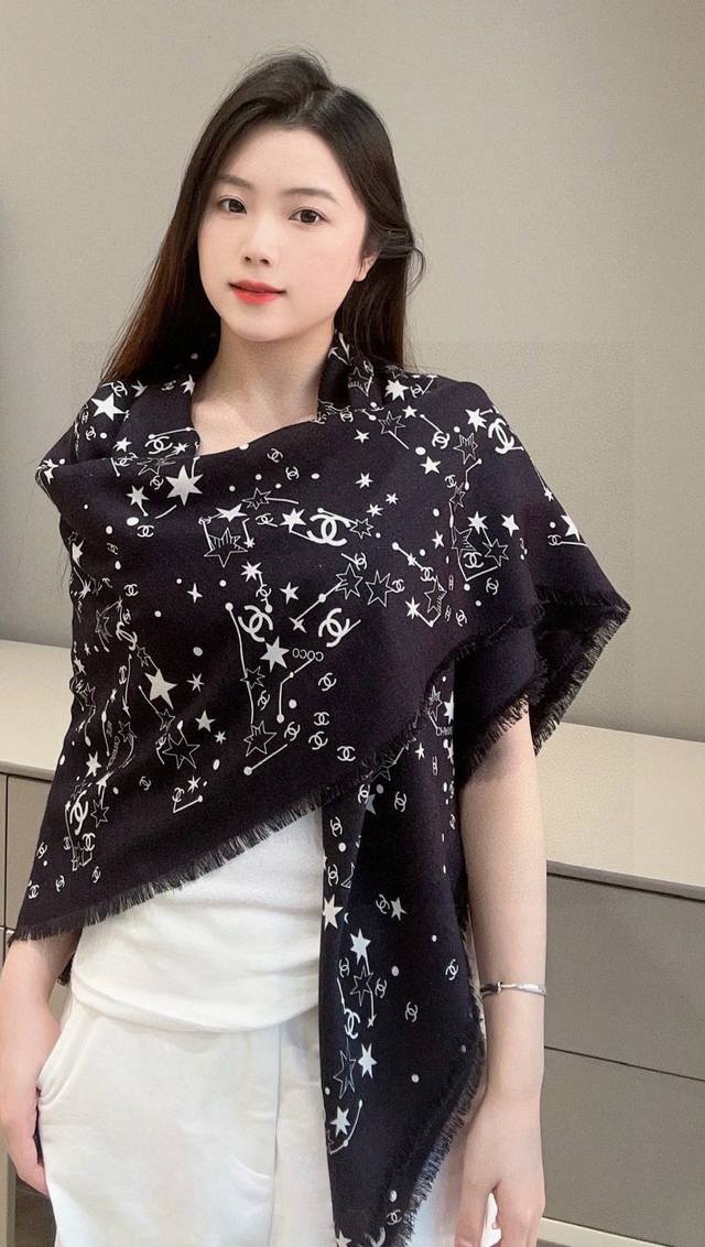 25 Starry Night Tale All-Season Shawl, Black! Size: 140X140cm. 100% Cashmere. Li