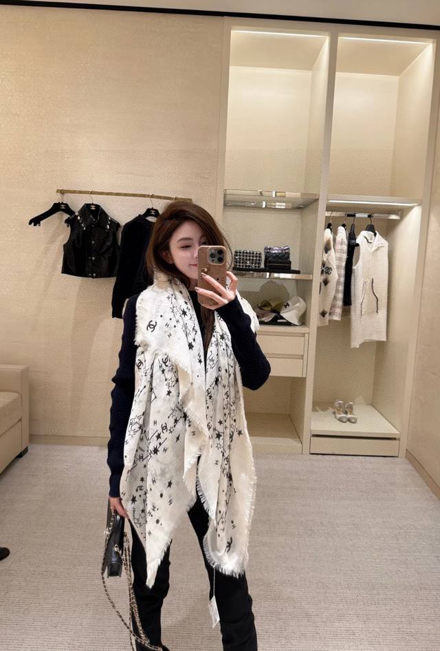 25 Starry Night Tale All-Season Shawl, Black! Size: 140X140cm. 100% Cashmere. Li