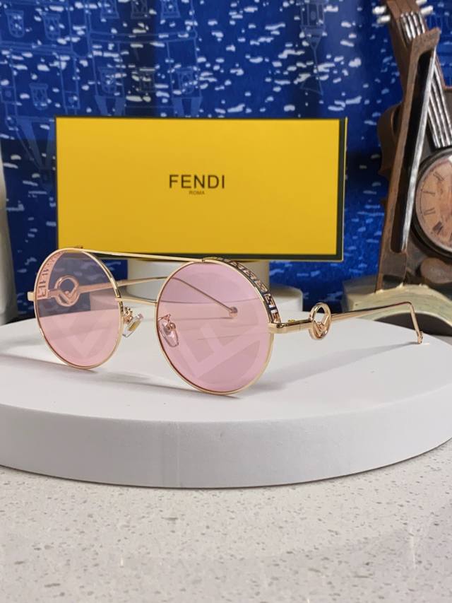 Fendi 2025 New Cyberpunk Futuristic Double Bridge Round Narrow Frame Sunglasses