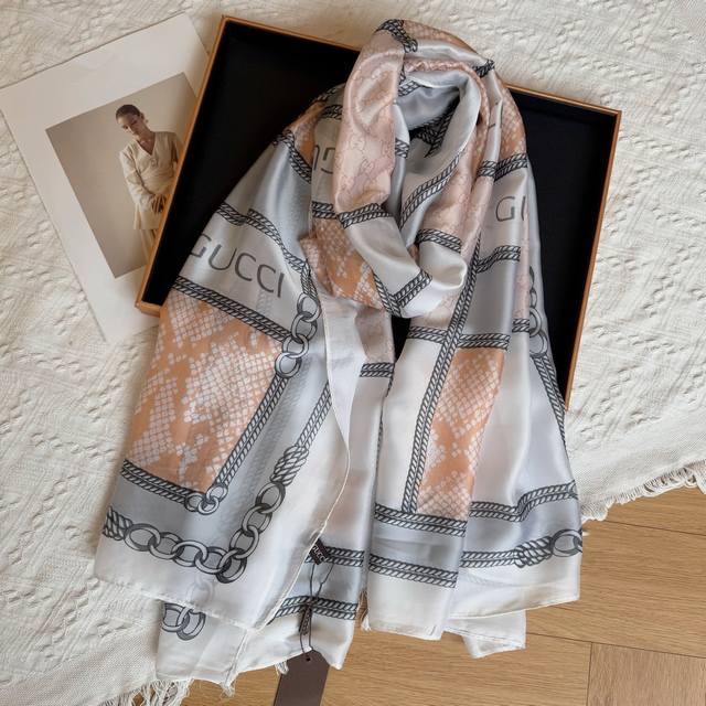 New Arrival! This new silk satin long scarf is truly breathtaking! The effect wh