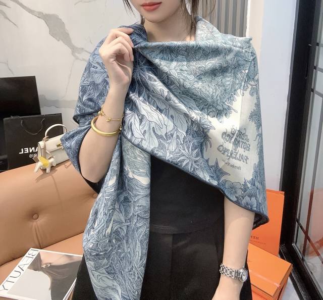 Hermes Palermo Botanical Garden Cashmere Handkerchief, new style, top-notch craf