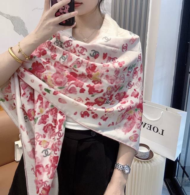 Chanel New Arrival! A classic Chanel Camellia scarf with an elegant Coco style.