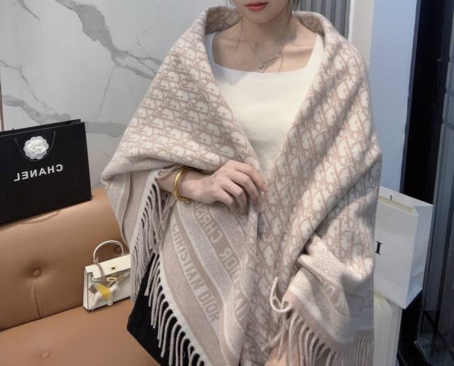 Top-tier Dior Chanel Jacquard Logo Print Large Square Scarf, Shawl, Blanket, and