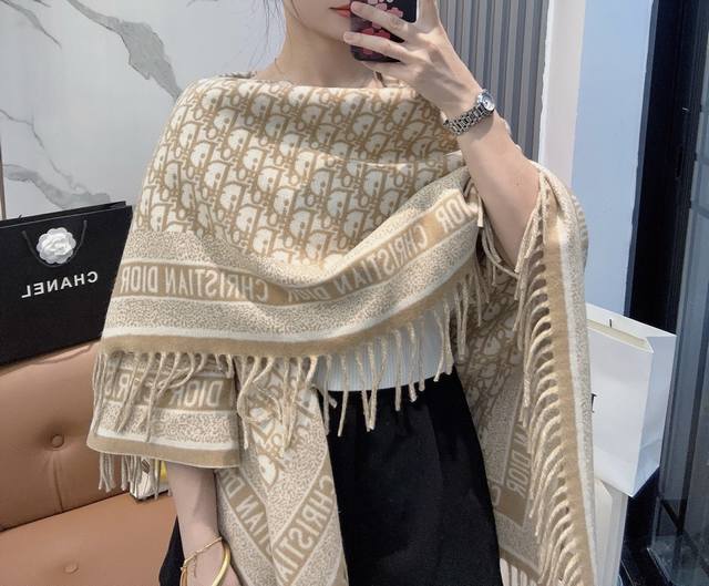 Top-tier Dior Chanel Jacquard Logo Print Large Square Scarf, Shawl, Blanket, and