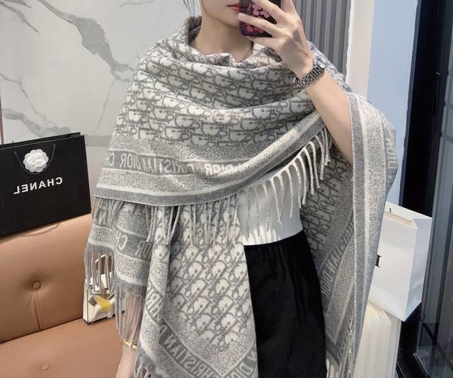 Top-tier Dior Chanel Jacquard Logo Print Large Square Scarf, Shawl, Blanket, and