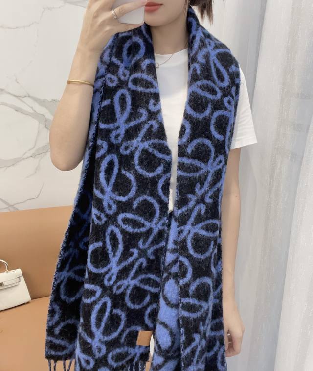 Loewe's gorgeous new alpaca wool Anagram scarf with a milk tea style