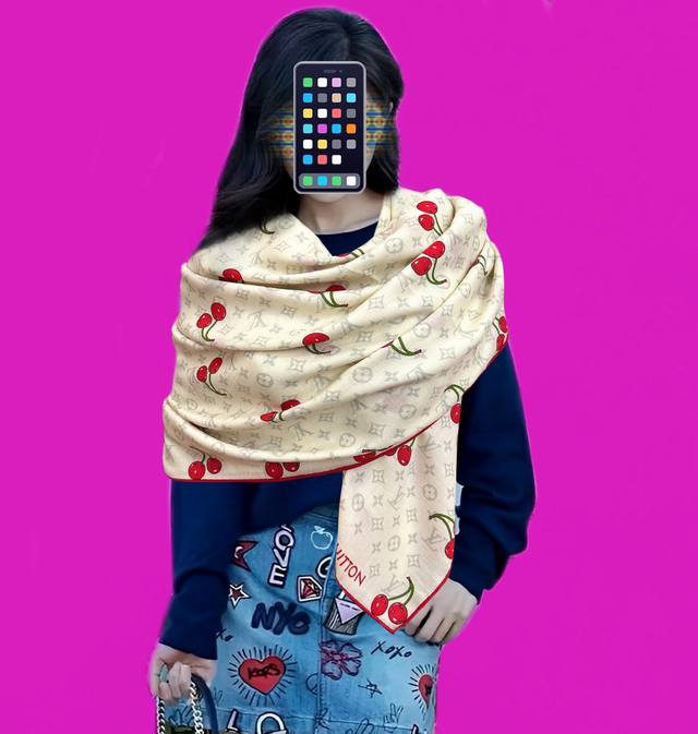 New Lv 2025 Double-sided Cherry Scarf - Classic and elegant, exuding sophisticat