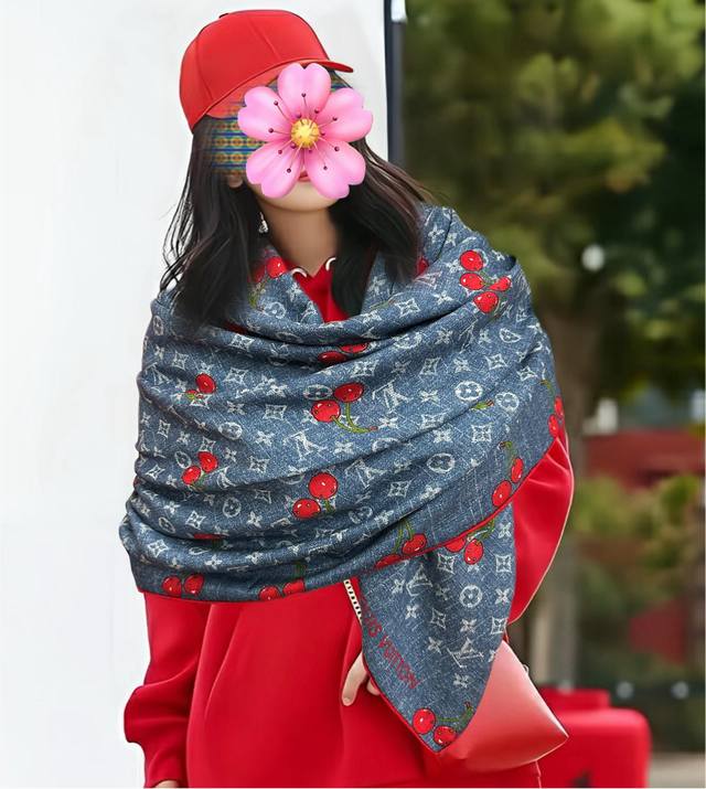New Lv 2025 Double-sided Cherry Scarf - Classic and elegant, exuding sophisticat