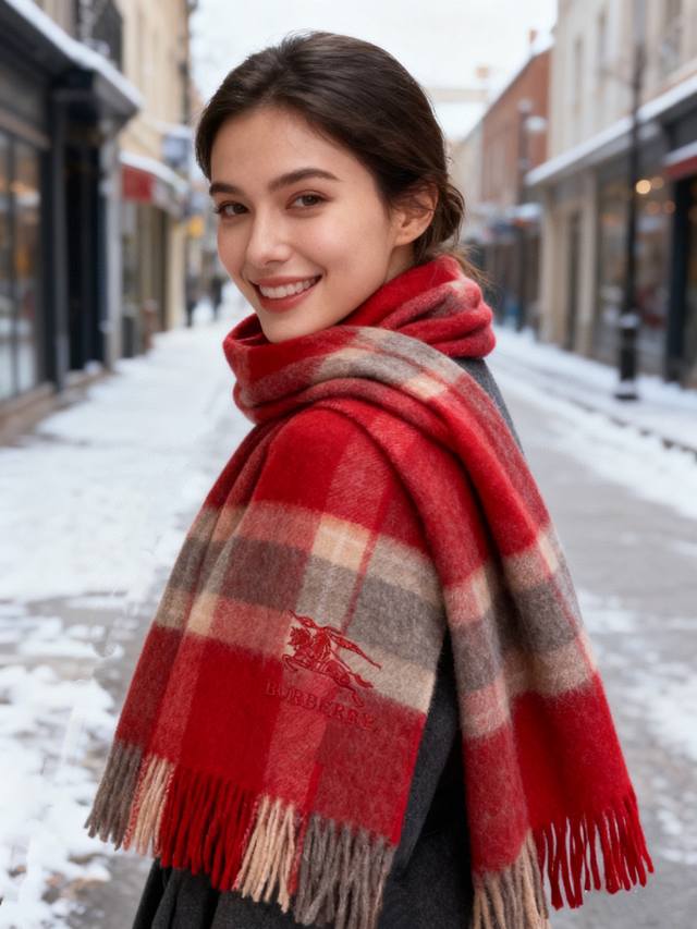 New arrival! Burberry men's and women's checkered equestrian embroidered scarf.