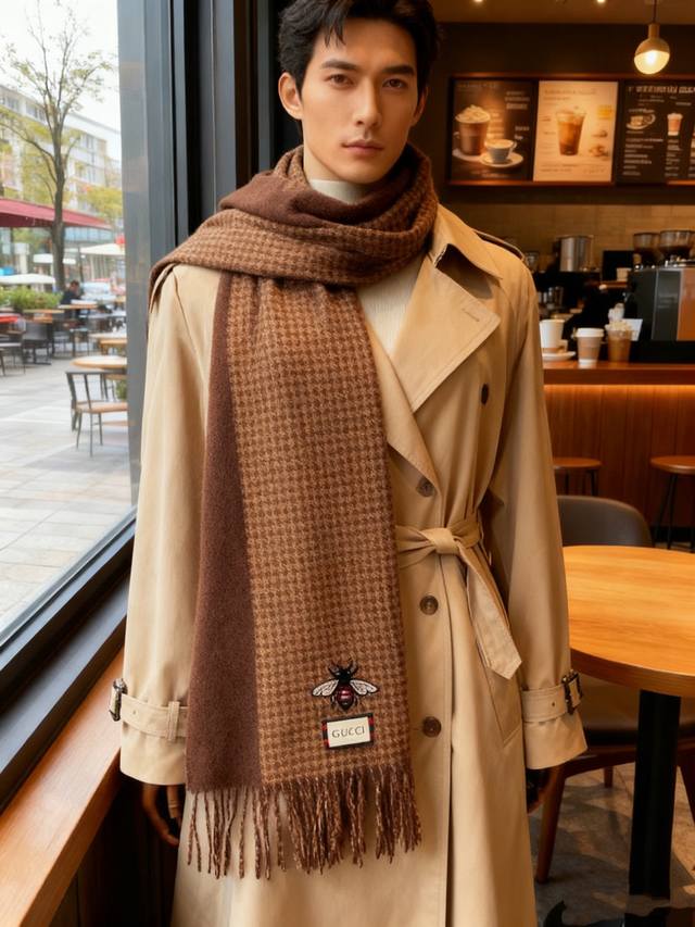 New Gucci double-sided cashmere scarf, featuring a striking color-blocked stripe