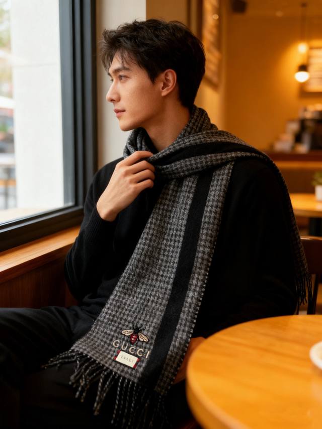 New Gucci double-sided cashmere scarf, featuring a striking color-blocked stripe