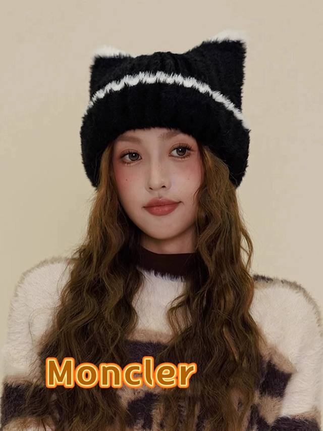 Moncler Sweet and Cute Cat Ear Plush Hat for Women, New Winter Style, Warm, Ear