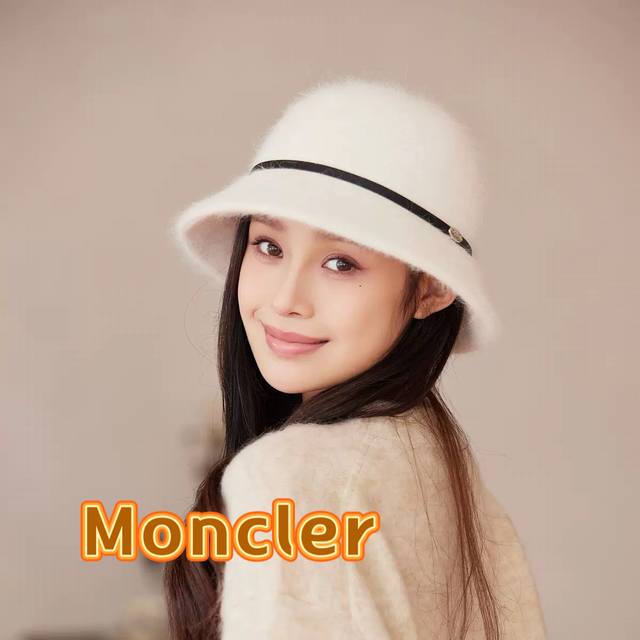 Moncler 2025 New Autumn and Winter Bucket Hat Women's Rabbit Fur Hat Fisherman H