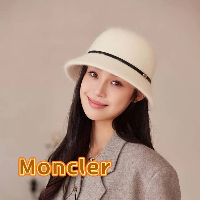 Moncler 2025 New Autumn and Winter Bucket Hat Women's Rabbit Fur Hat Fisherman H
