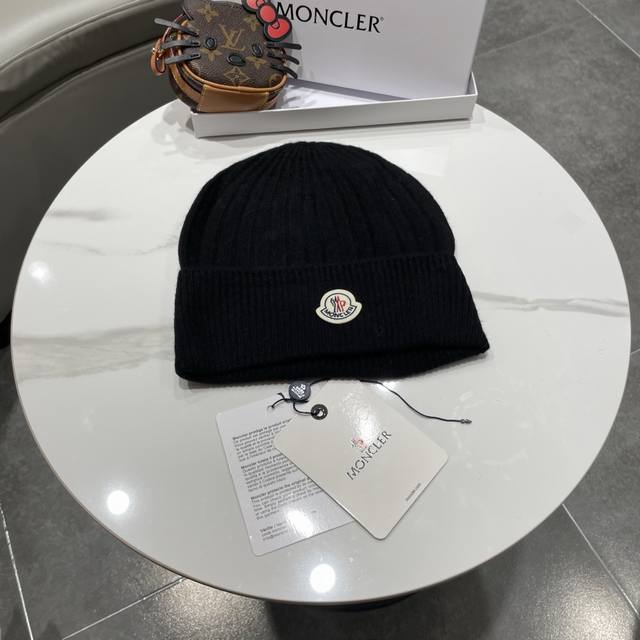 Moncler knit cap, 100% wool fabric with classic small label design, available in