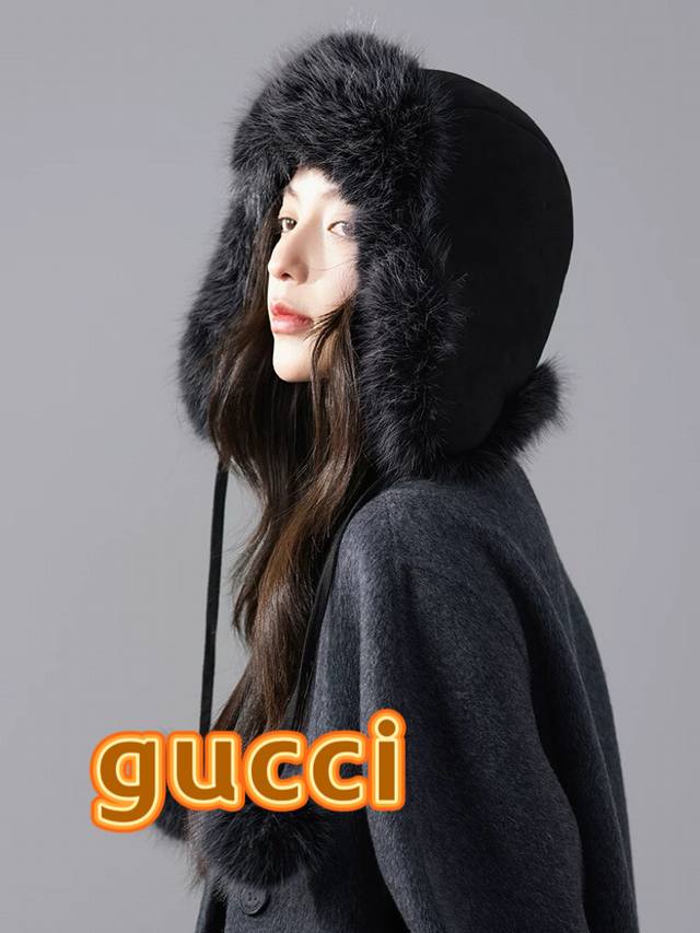 Gucci women's autumn and winter fleece-lined, thick, warm, ear-protecting, Lei F