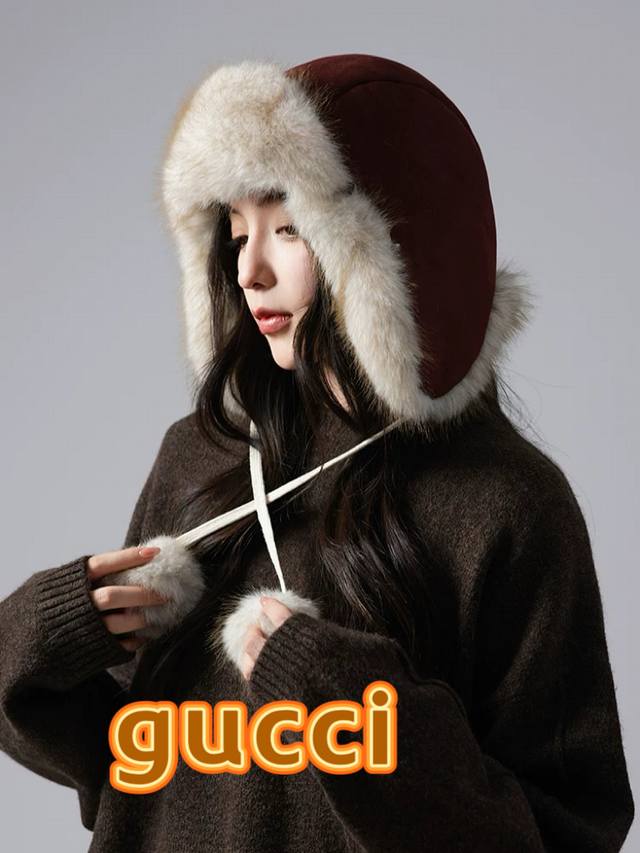 Gucci Women's Hat, Autumn/Winter, Fleece-lined, Thick, Warm, Ear-protecting, Lei