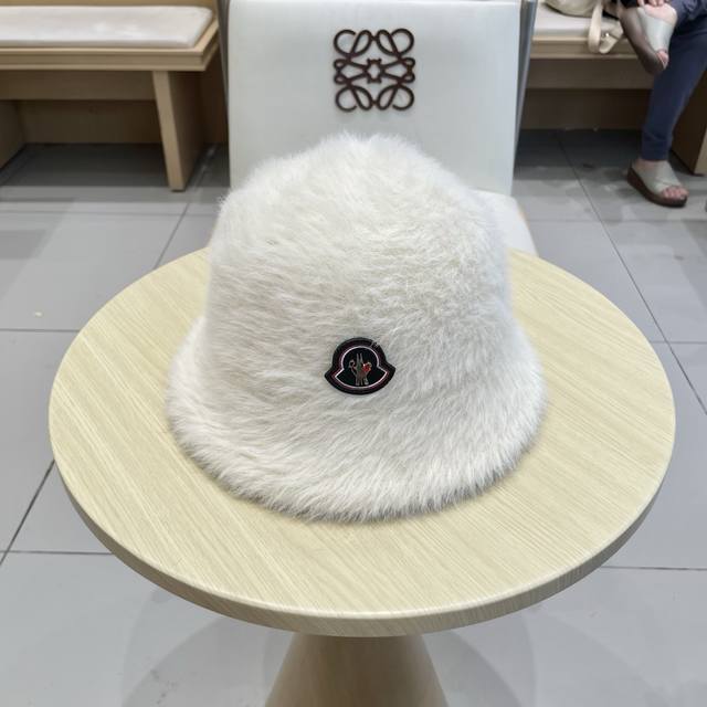 Moncler Soft and Dense Long Hair Fisherman's Hat for Women, Warm Solid Color Buc