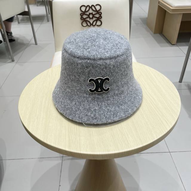 Celine solid color wool bucket hat, autumn and winter women's hat, face-slimming