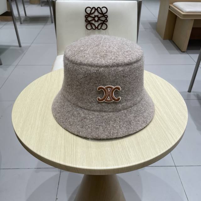 Celine solid color wool bucket hat, autumn and winter women's hat, face-slimming