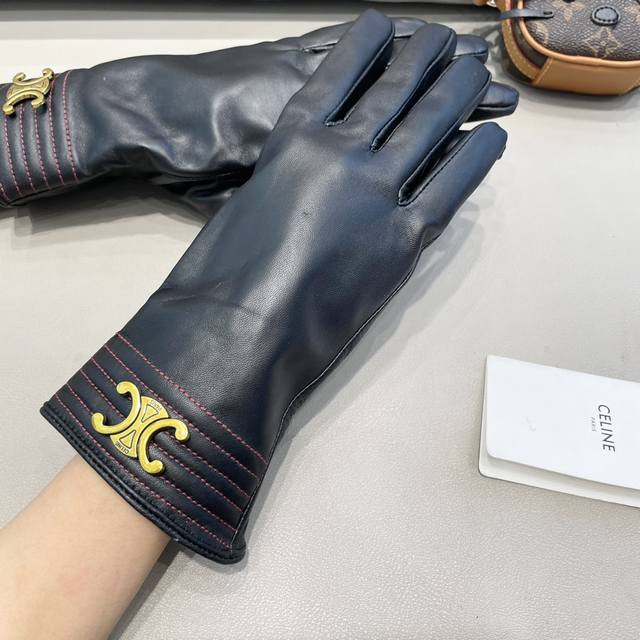 Celine Women's New Sheepskin Gloves, fashionable gloves, warm for autumn and win
