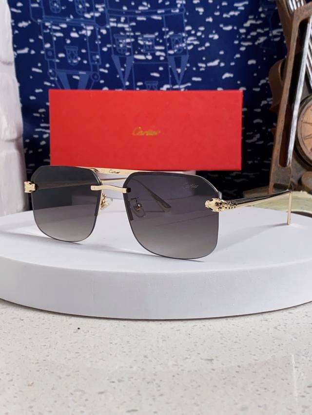 Cartier men's and women's square frame sunglasses, new style metal sunglasses, f