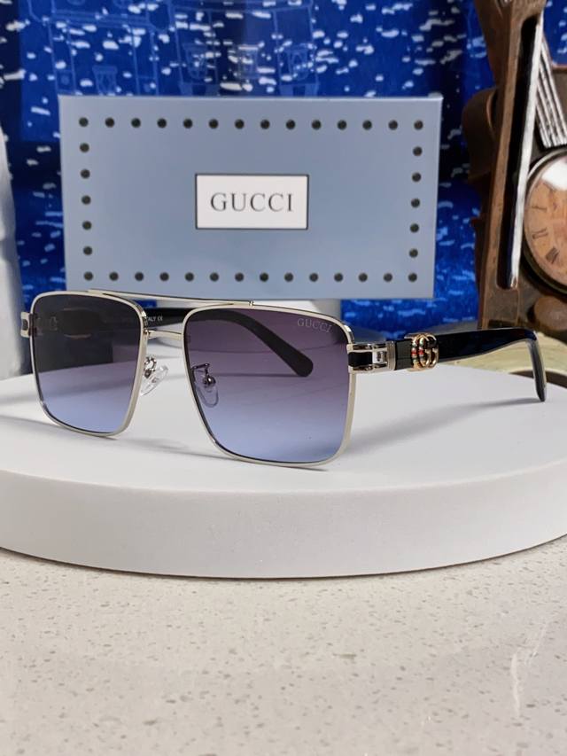 Gucci 2025 Summer Metal Square Sunglasses, Unisex Fashionable Sunglasses, UV Pro