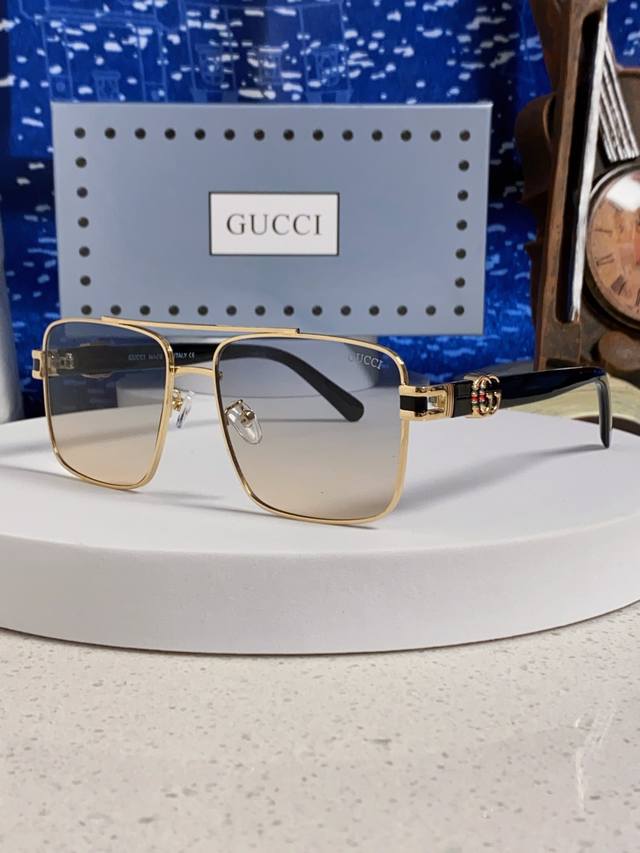 Gucci 2025 Summer Metal Square Sunglasses, Unisex Fashionable Sunglasses, UV Pro