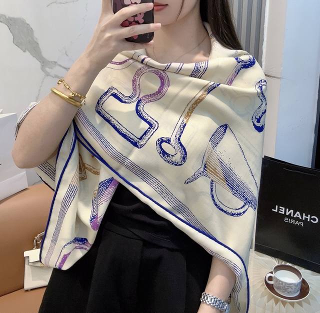 Hermes "A Poetic Retrospective of Equestrian Tack" 140 Shawl New Arrival in Thre