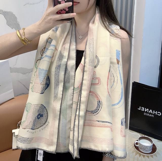 Hermes "A Poetic Retrospective of Equestrian Tack" 140 Shawl New Arrival in Thre