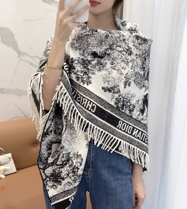 Animal Dior Jacquard Logo Print Large Square Scarf, Shawl, Blanket, 3-in-1. Mat