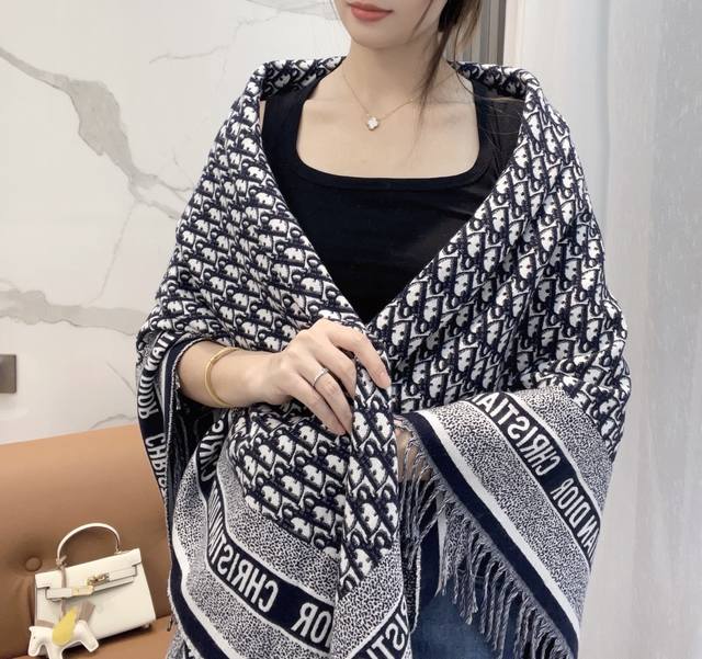 Dior Jacquard Logo Print Large Square Scarf, Shawl, Blanket, 3-in-1. Material: